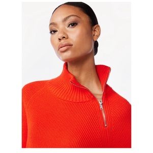 Red Orange Zip neck cable sweater! This is THE color for fall!